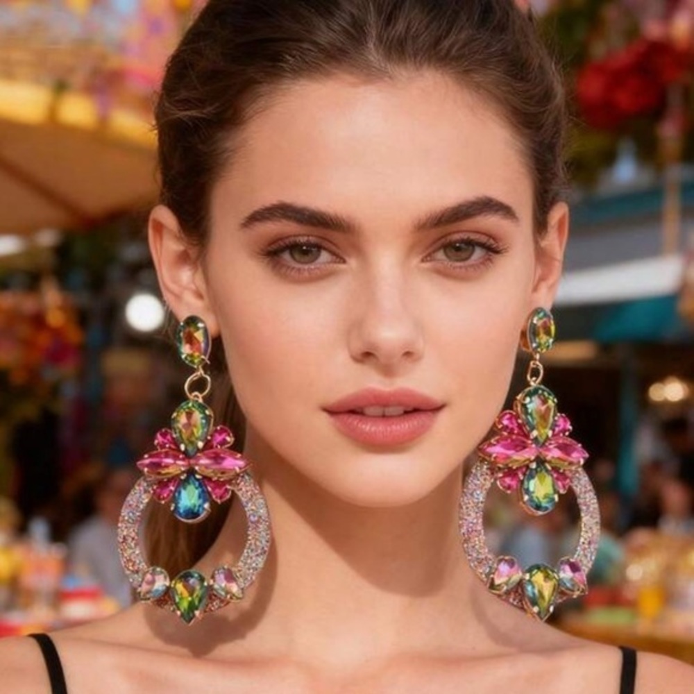 ✨NEW Elegant Multicolor Crystal Gem Statement Earrings